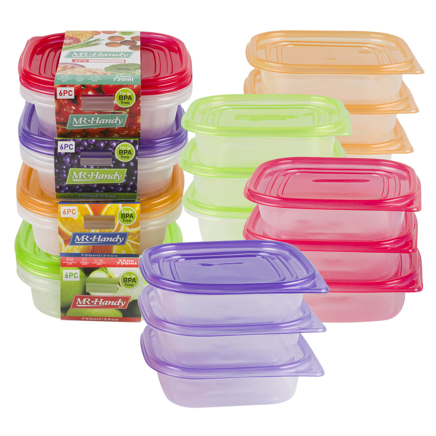 Mr. Handy Square Food Container Set 6pc - 25oz (Pieces=48)