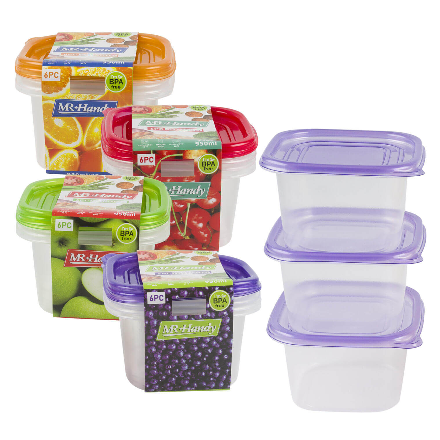 Mr. Handy Square Food Container Set 6pc - 32oz (Pieces=48)