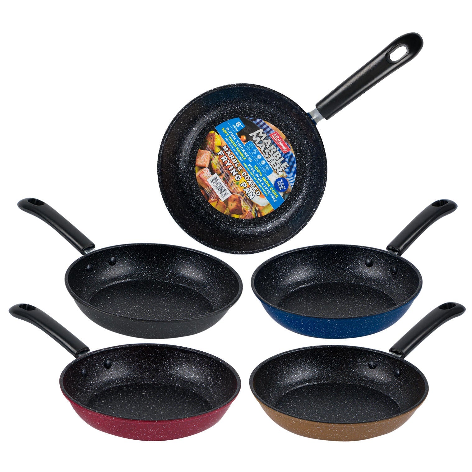 Mr. Handy Marble Coating Frying Pan w/ Black Handle - 8" (Pieces=12)