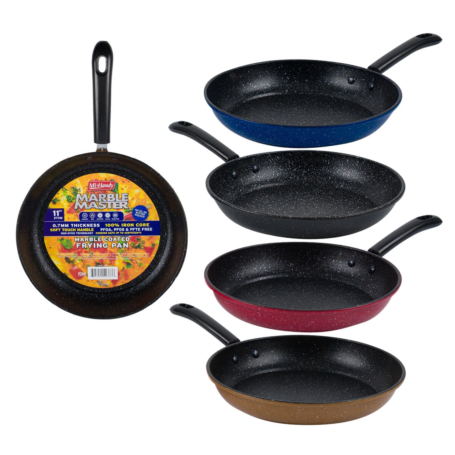 Mr. Handy Marble Coated Frying Pan w/ Black Handle - 11" (Pieces=12)
