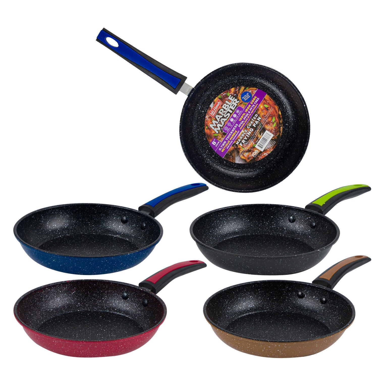 Mr. Handy Marble Coating Frying Pan w/ Colorful Handle - 8