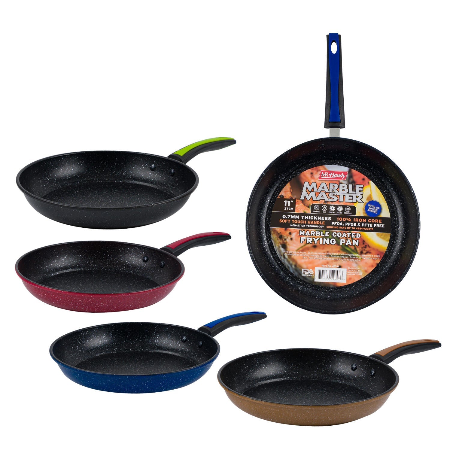 Mr. Handy Marble Coated Frying Pan w/ Colorful Handle - 11 (Pieces=12 –  Mr. Handy Shop