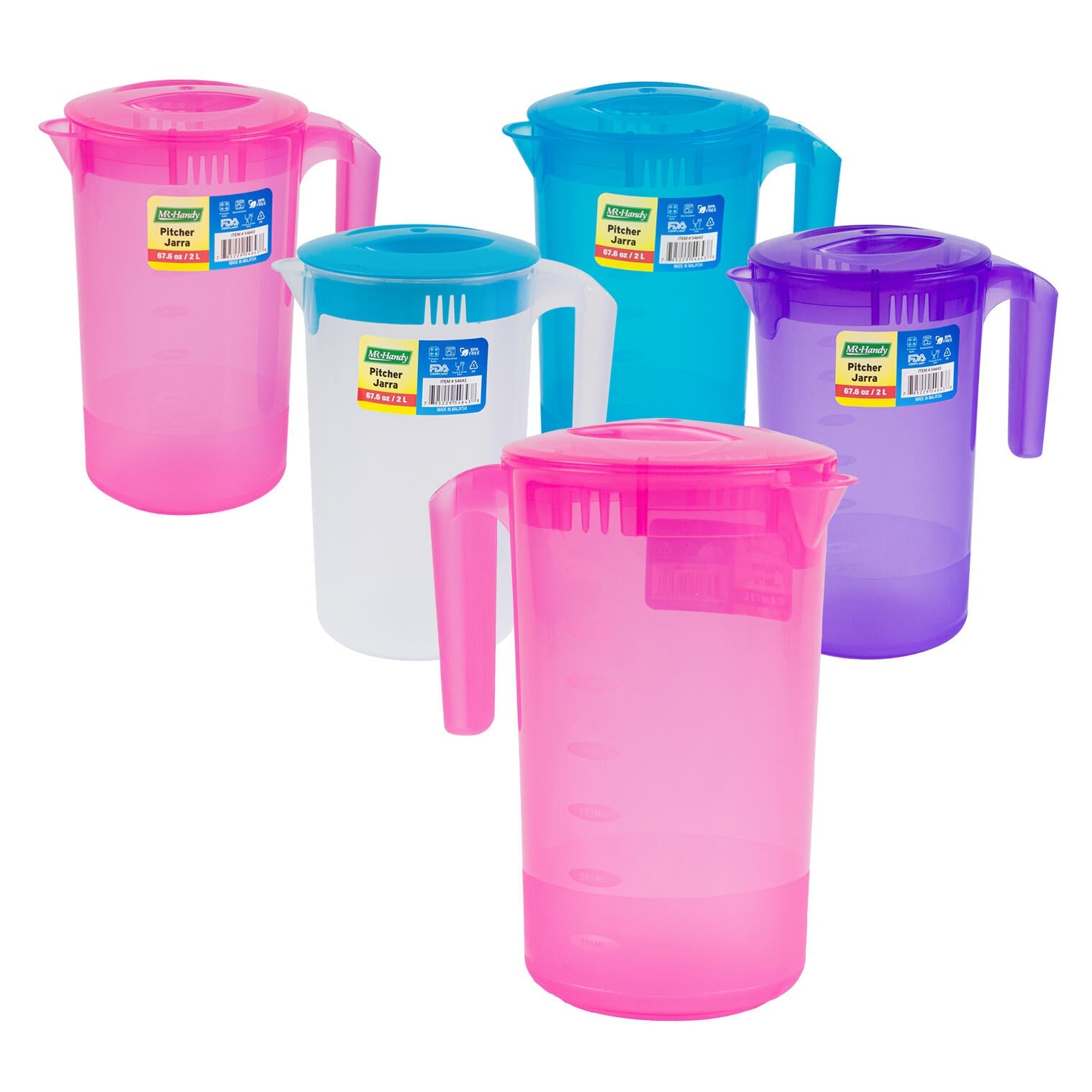 Mr. Handy Pitcher - 2 Liters - 4 Assorted Colors (Pieces=24)
