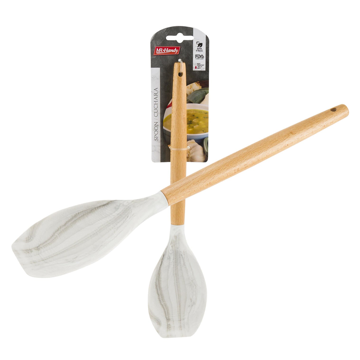 Mr. Handy Silicone Spoon w/ Wooden Handle - 12.5" (Pieces=48)