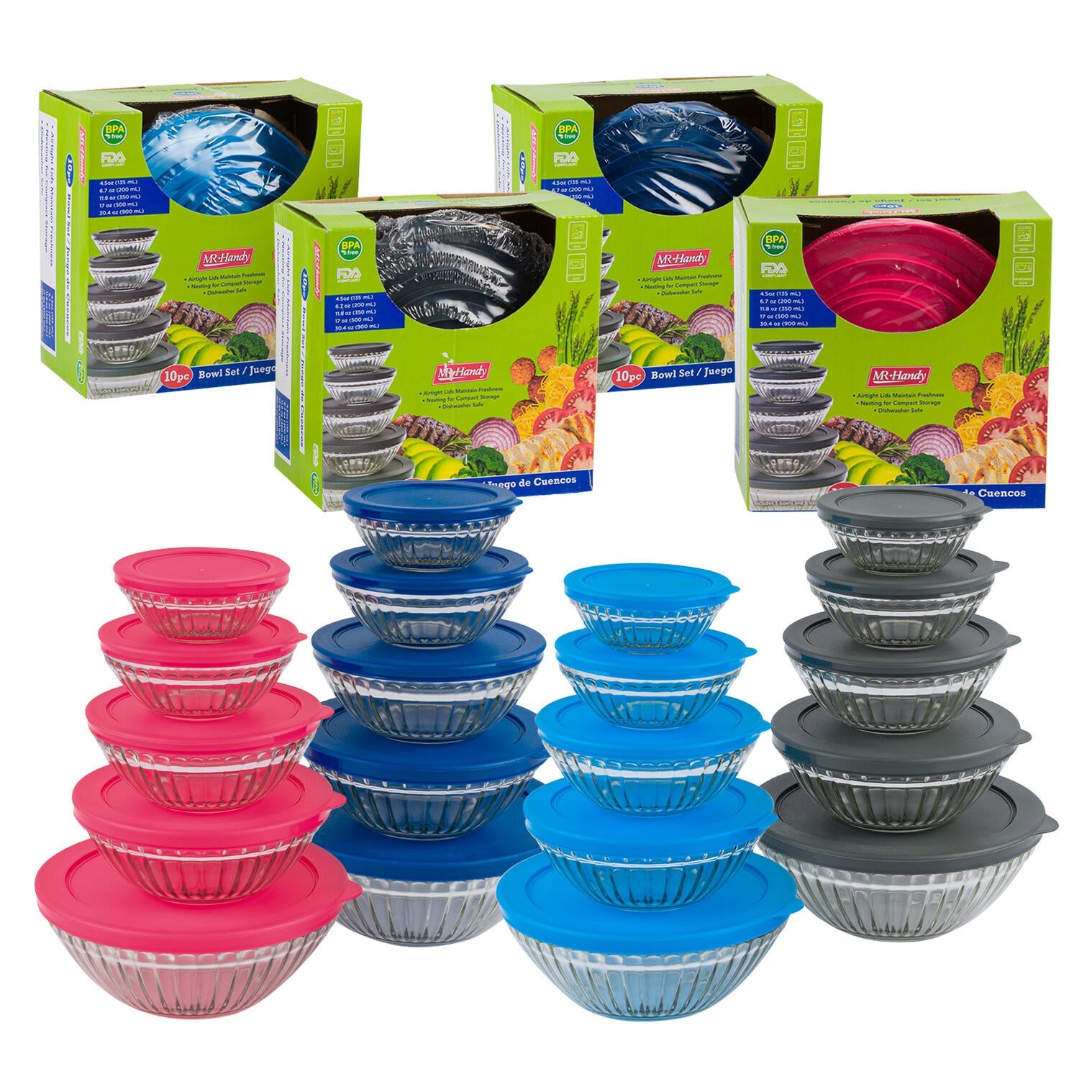 Mr. Handy Glass Embossed Bowl Set 10pc - Assorted (Pieces=12)