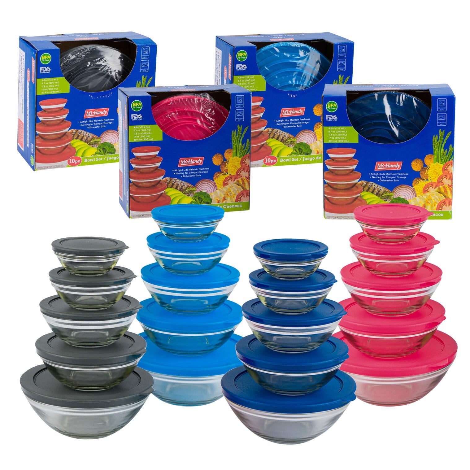 Mr. Handy Glass Bowl Set 10pc - 4 Assortments (Pieces=12)