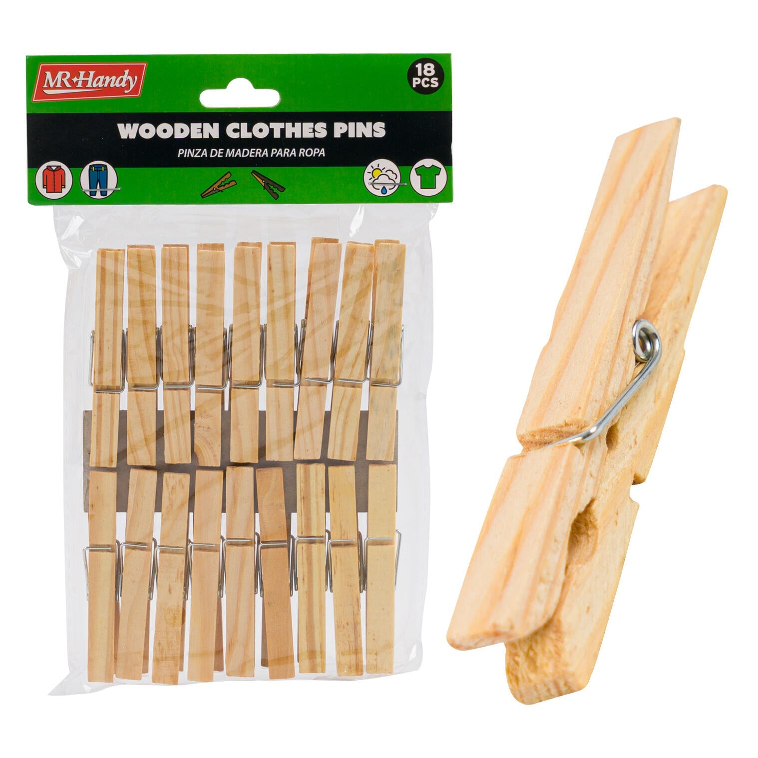 Mr. Handy Wooden Clothes Pins 18pc (Pieces=72)
